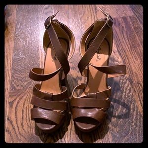 Brown Strappy Chunky Heels